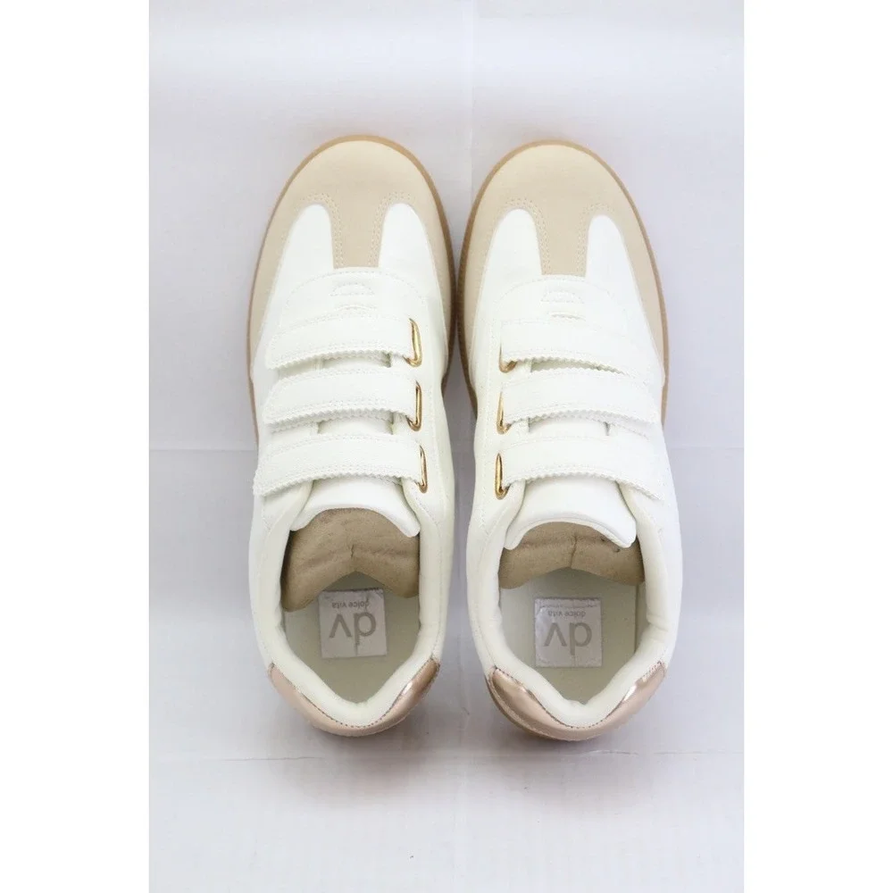 Dolce Vita White Tan Rose Gold Sneakers Size 8.5 Womens Quick Hook & Loop NEW